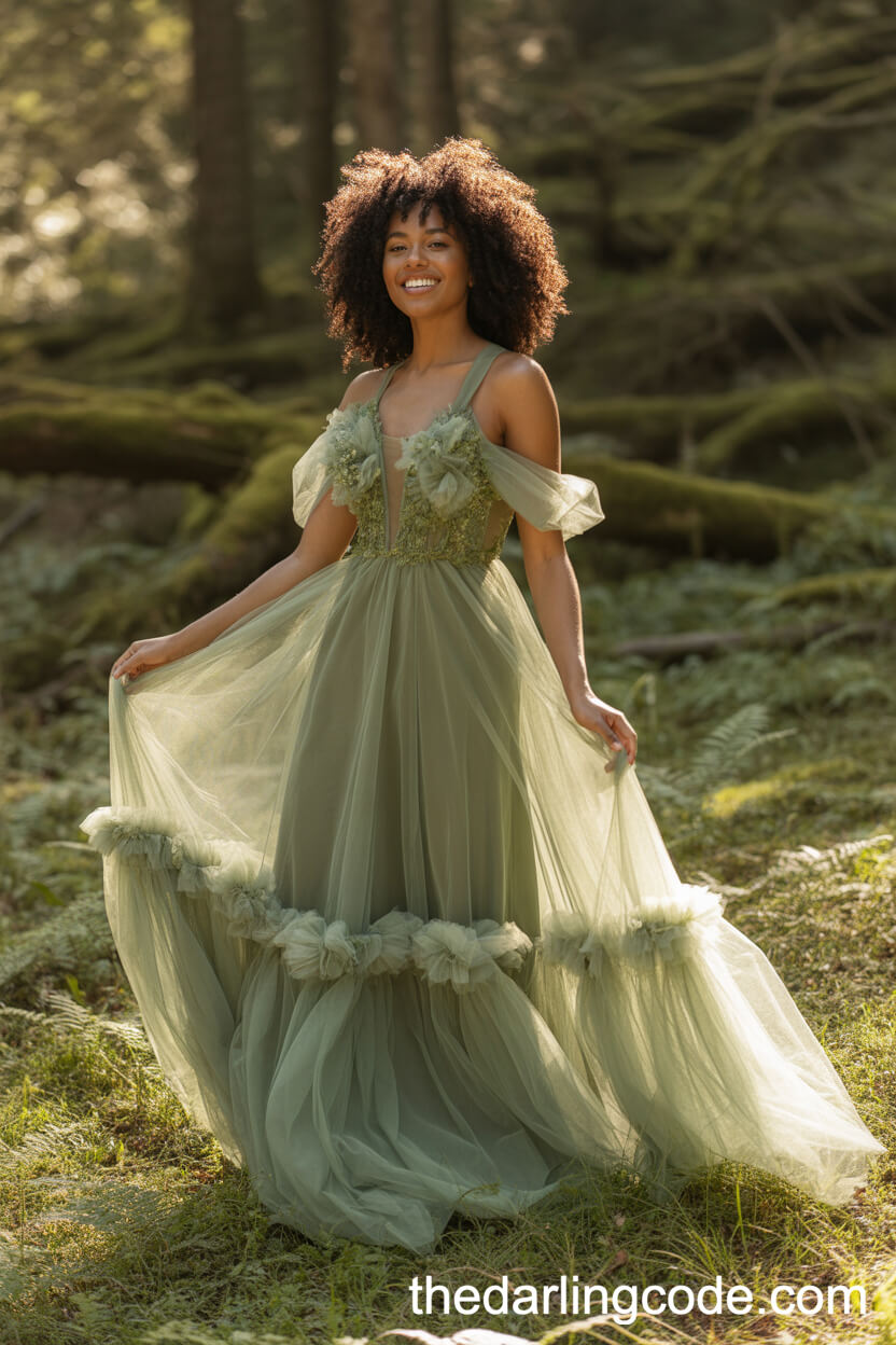 Enchanting Green Fairy-Style Wedding Dress