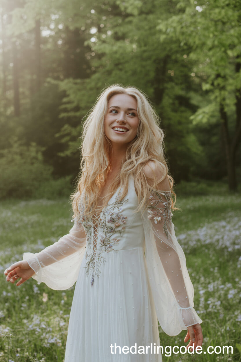 White Fairy-Inspired Wedding Dress With Sheer Sleeves