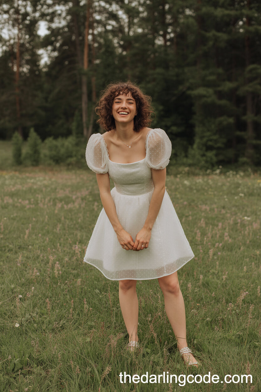 Short Puff-Sleeve Wedding Dress