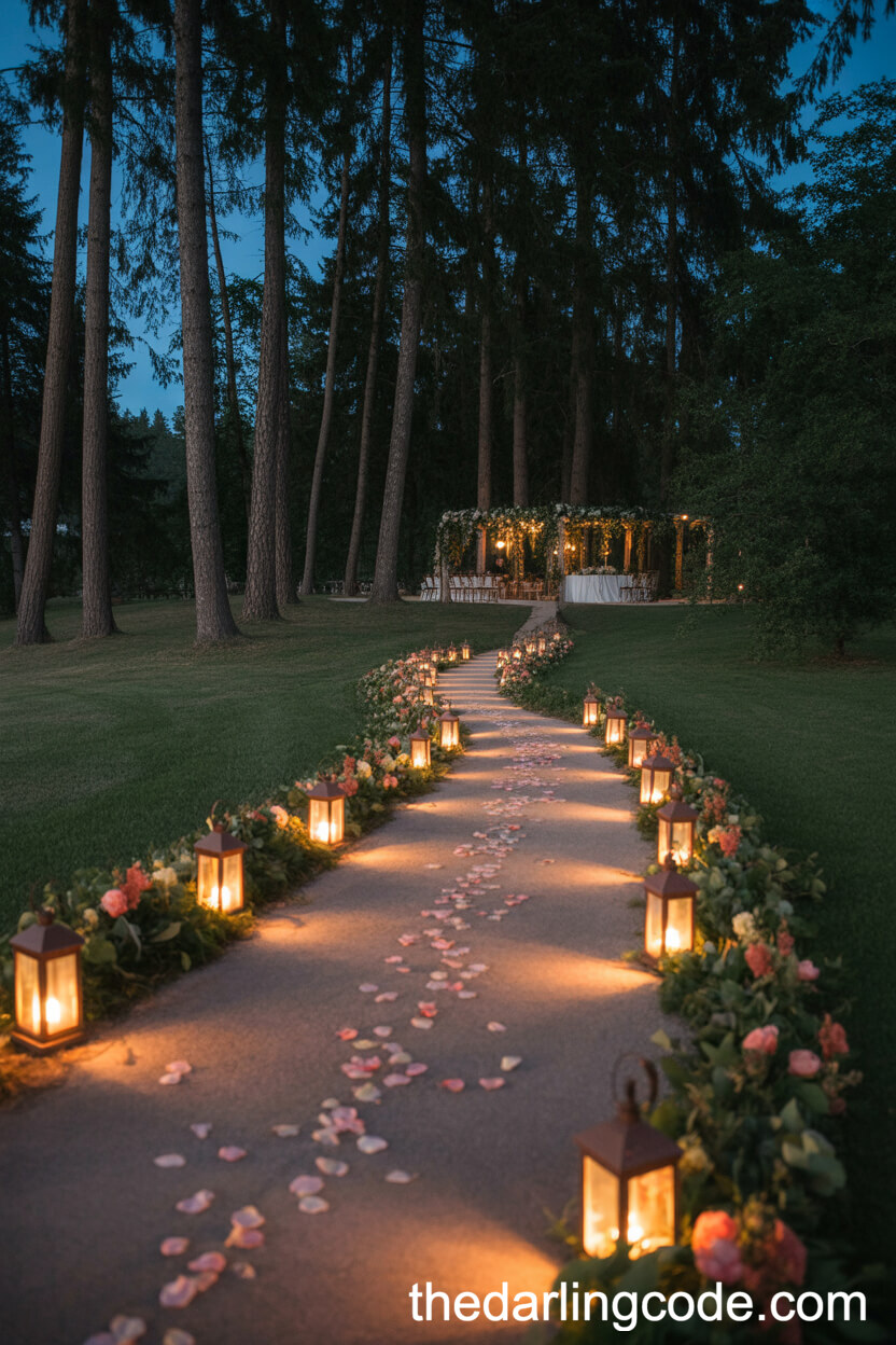 Magical Lantern-Lit Forest Path Leading To Reception