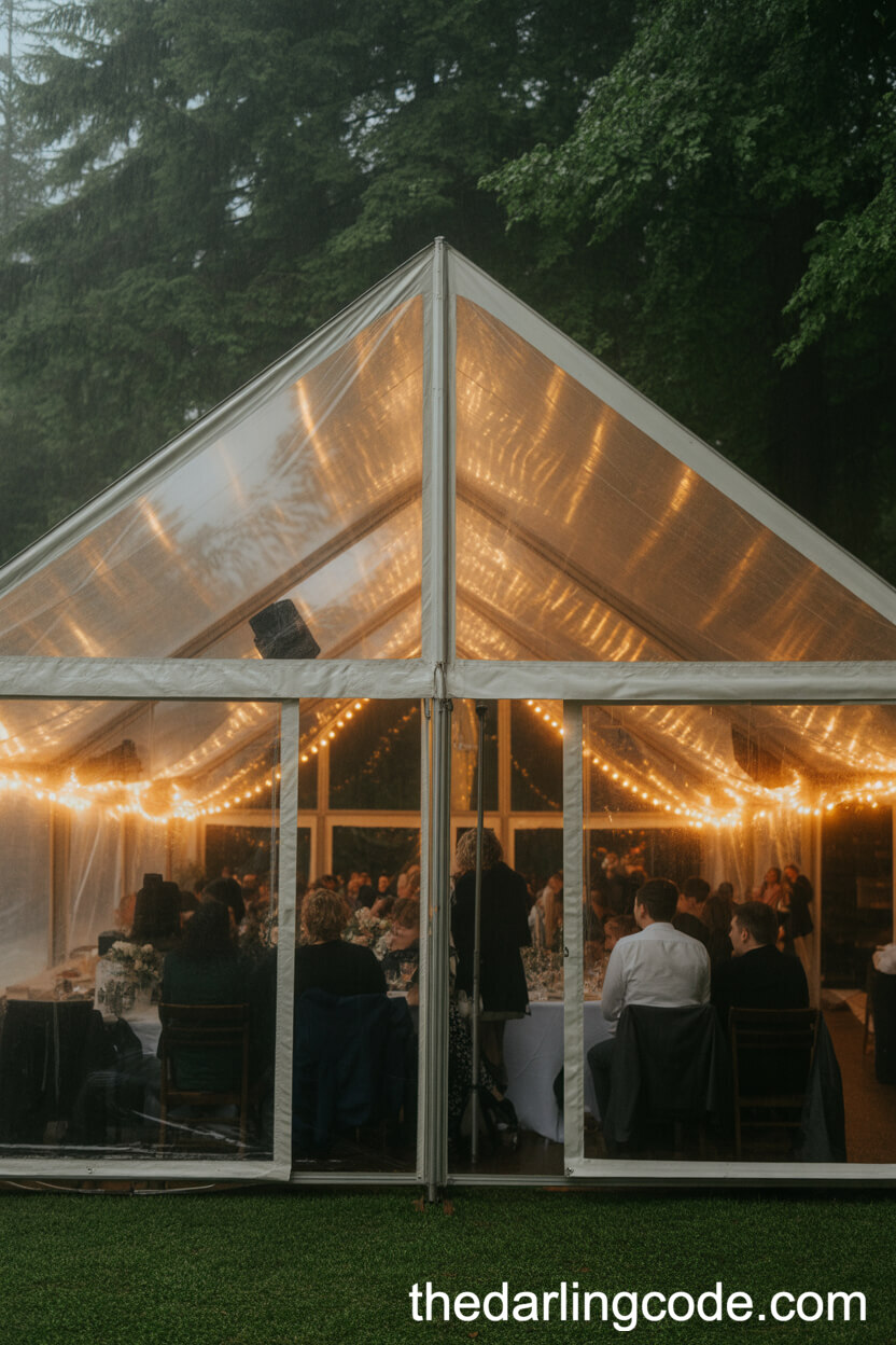 Misty Forest Rainy Day Wedding Under A Clear Tent