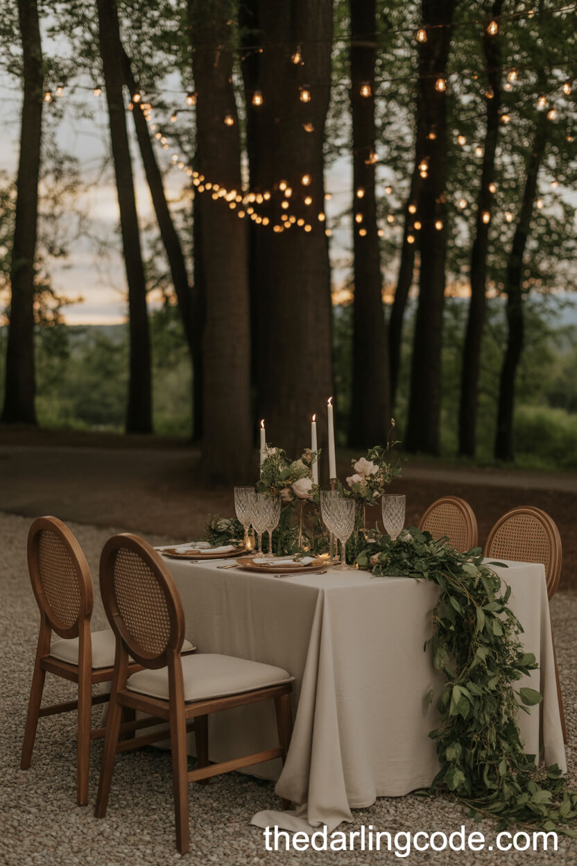 Romantic Sweetheart Table In A Quiet Forest Alcove