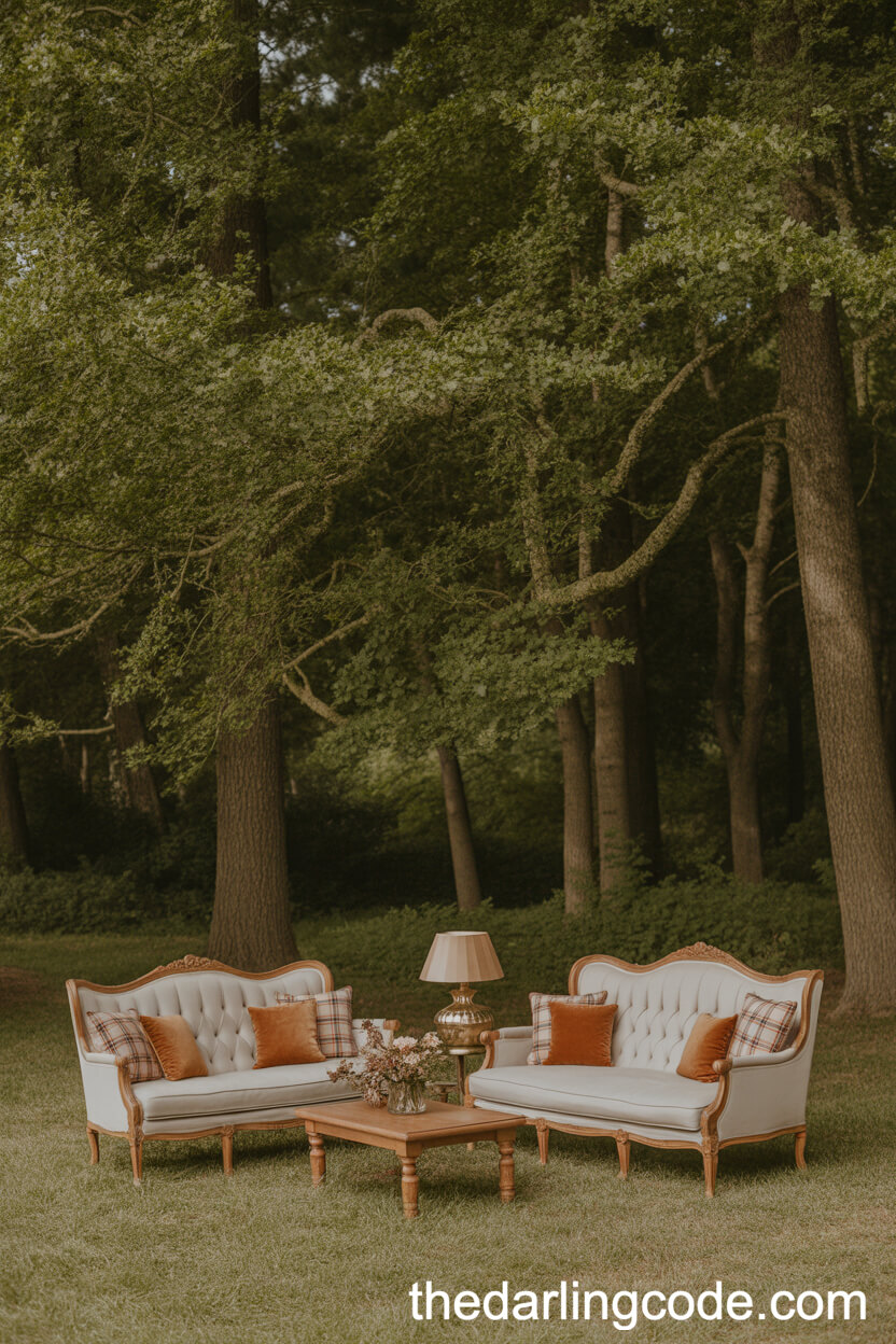 Cozy Woodland Lounge With Vintage Sofas And Blankets