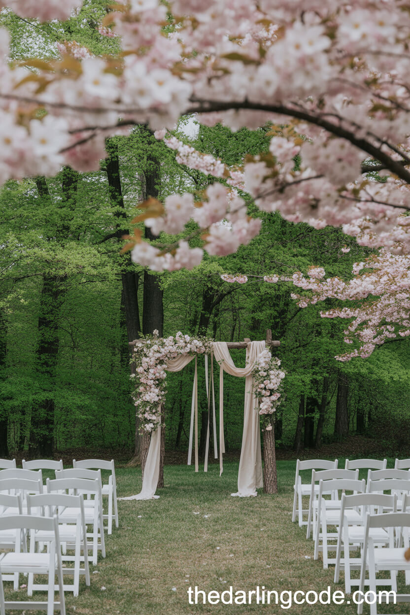 Spring Blossom Forest Ceremony With Falling Petals