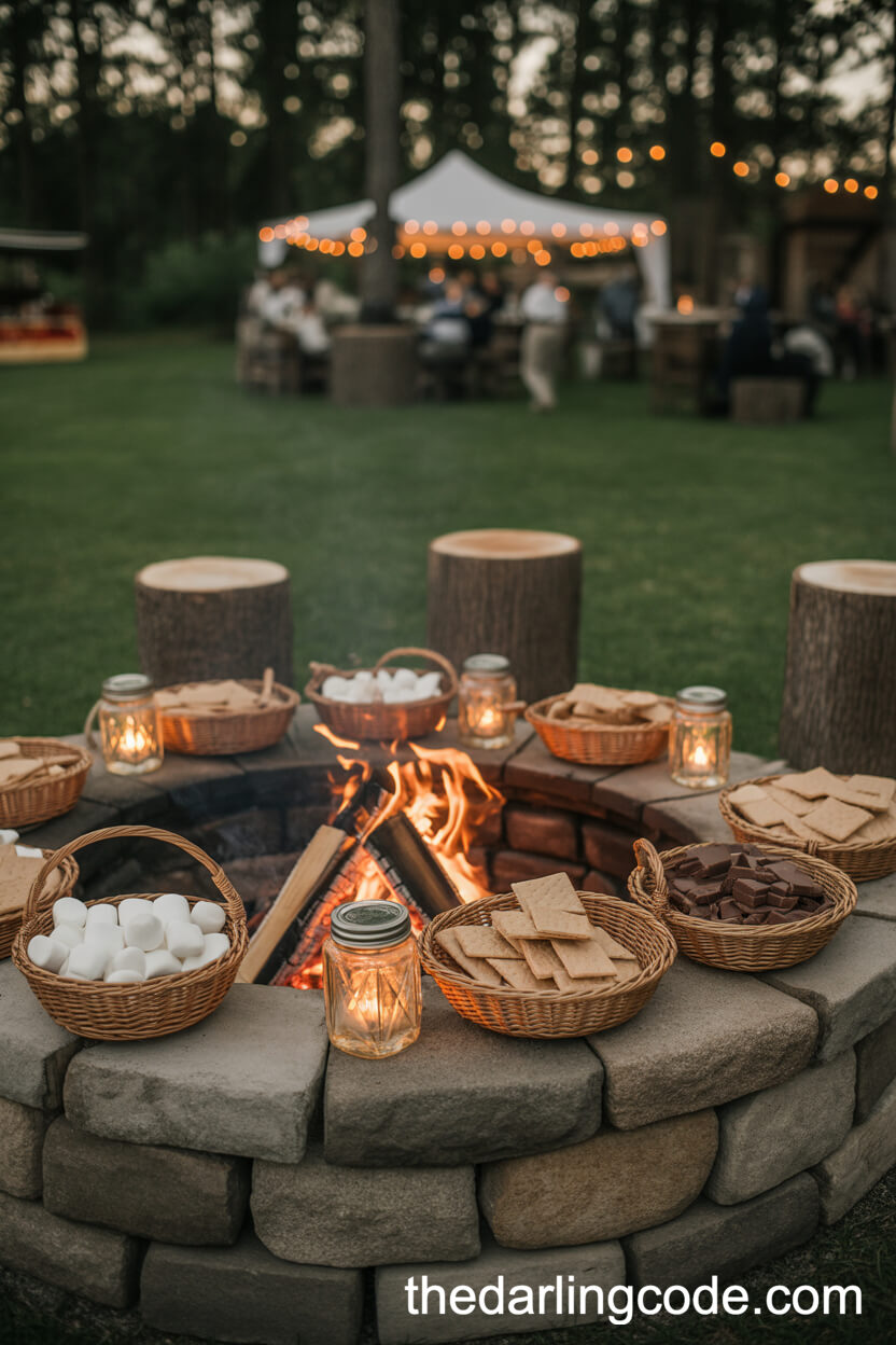 Inviting S’mores Station Around A Cozy Woodland Firepit