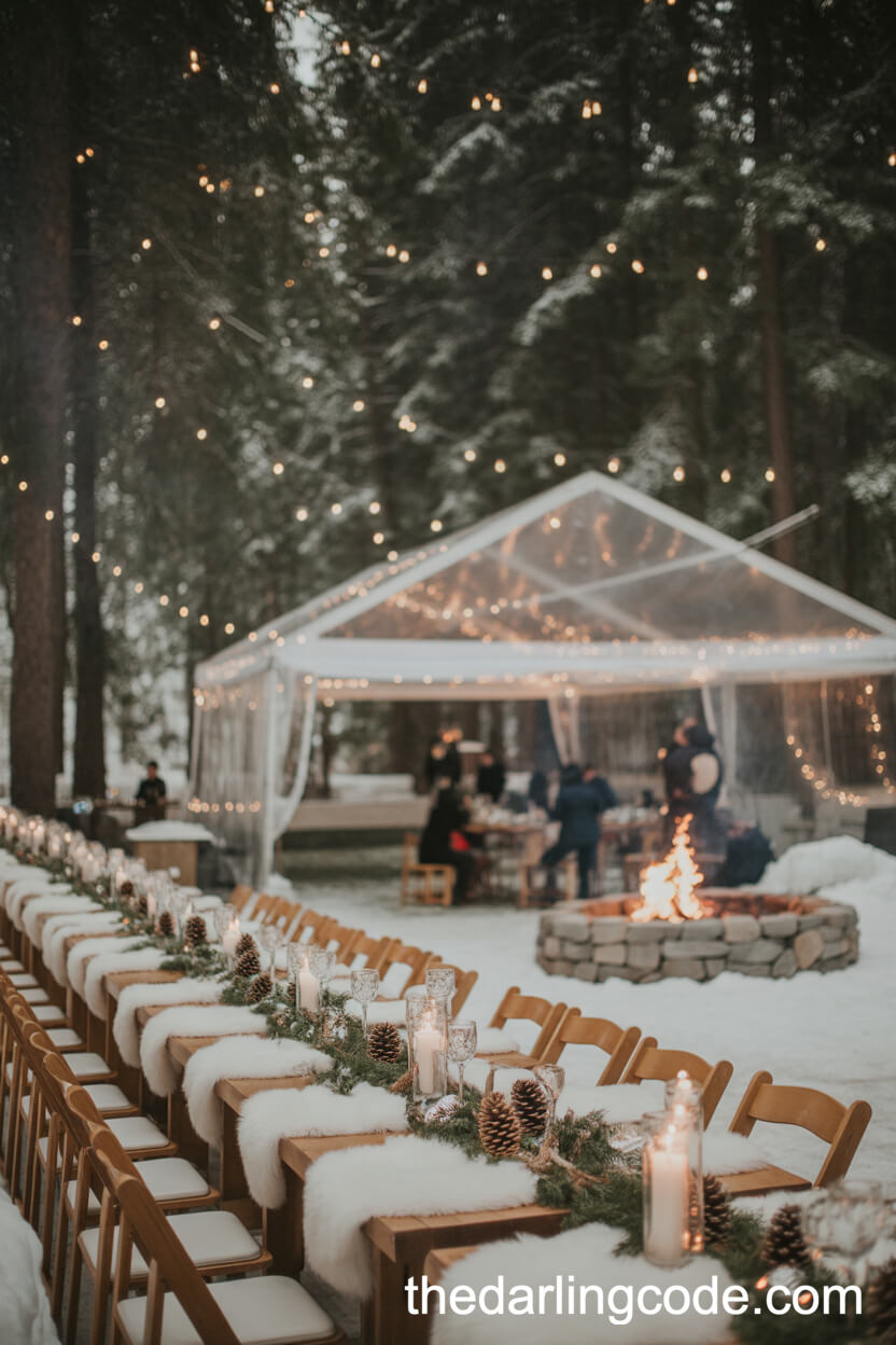 Enchanting Winter Forest Reception With Snow And Fireside Warmth