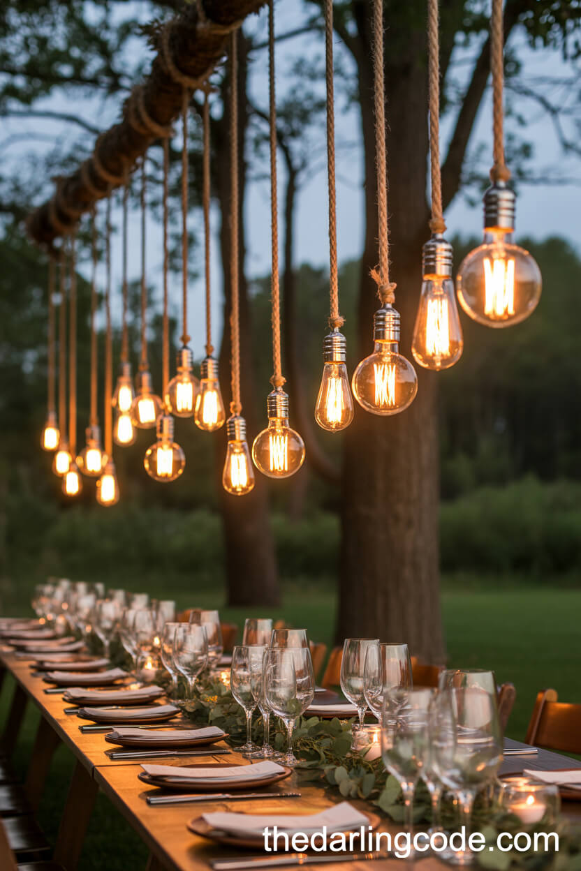 Industrial-Chic Twilight Reception With Hanging Edison Bulbs