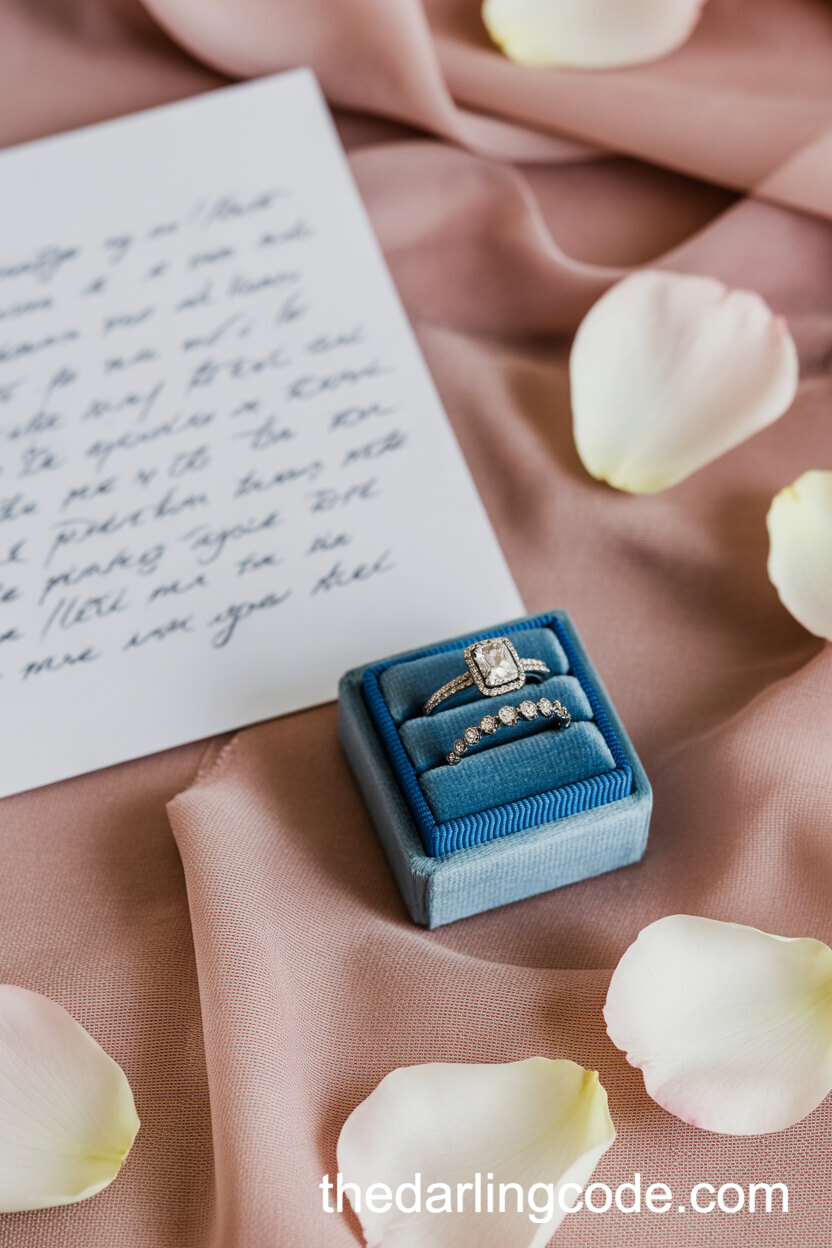 French Blue Velvet Ring Box For Romantic Details