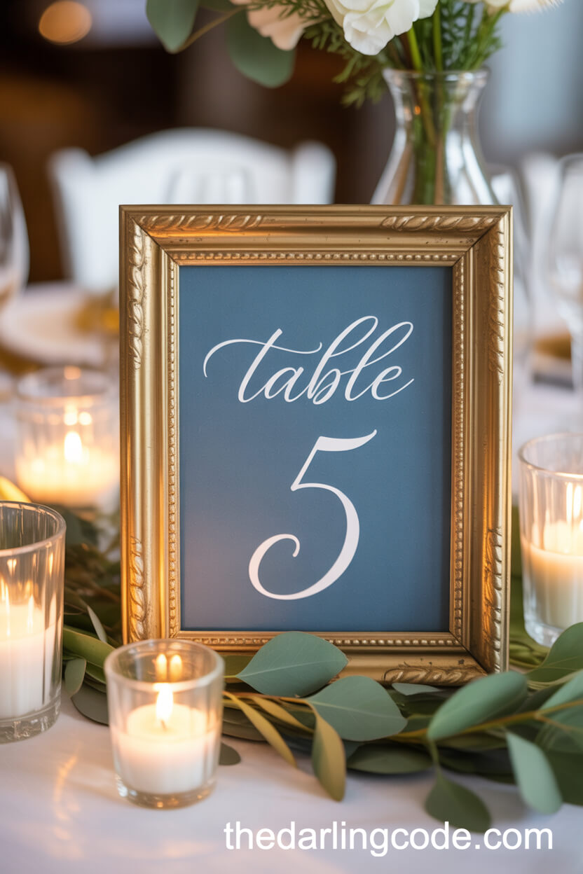French Blue Table Number Cards In Vintage Frames