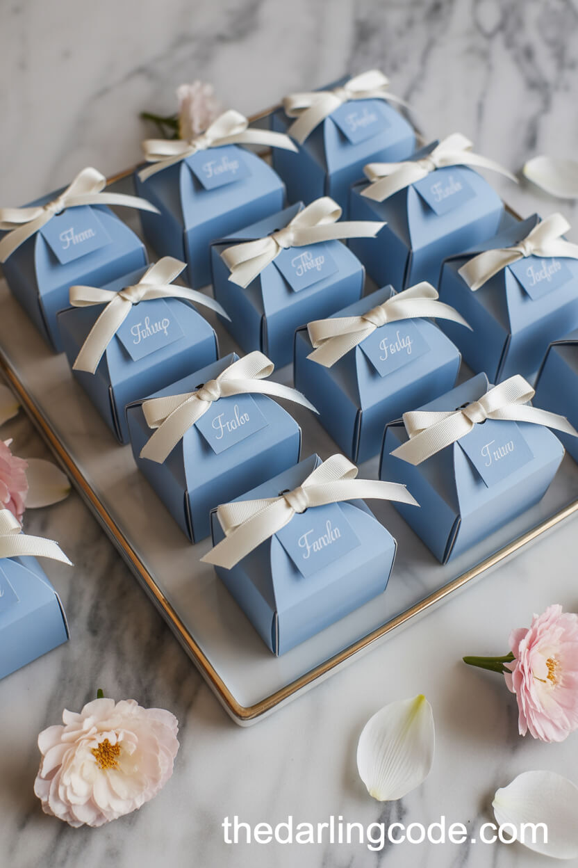 French Blue Favor Boxes For Wedding Guests