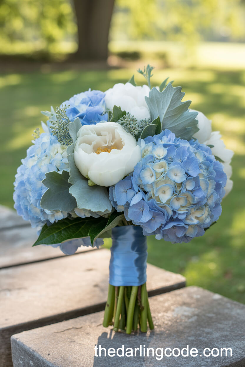 Bridal Bouquet Featuring French Blue Hydrangeas