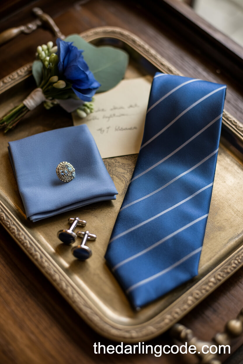 French Blue Groom's Accessories And Boutonnière Styling