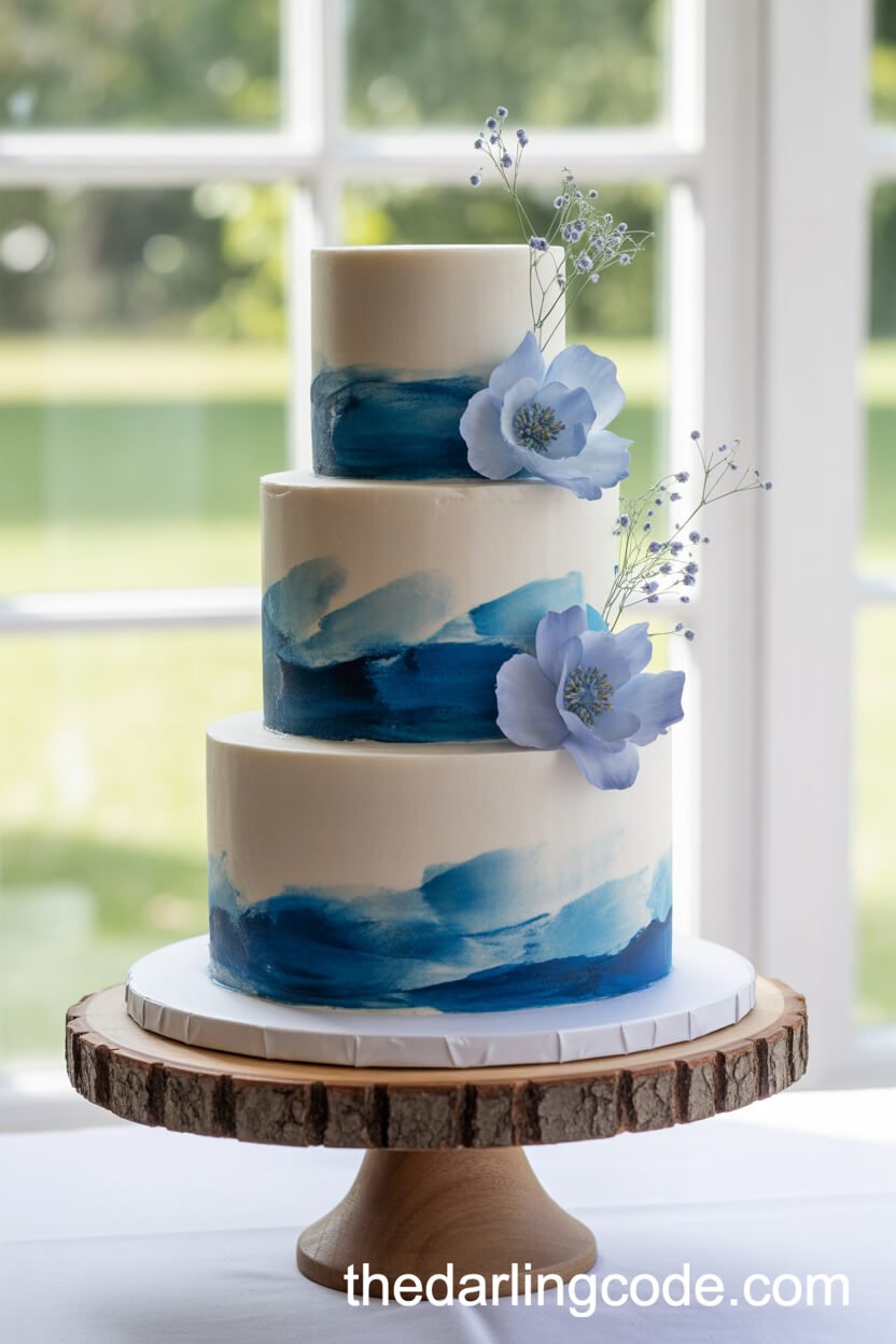French Blue Hand-Painted Wedding Cake Design