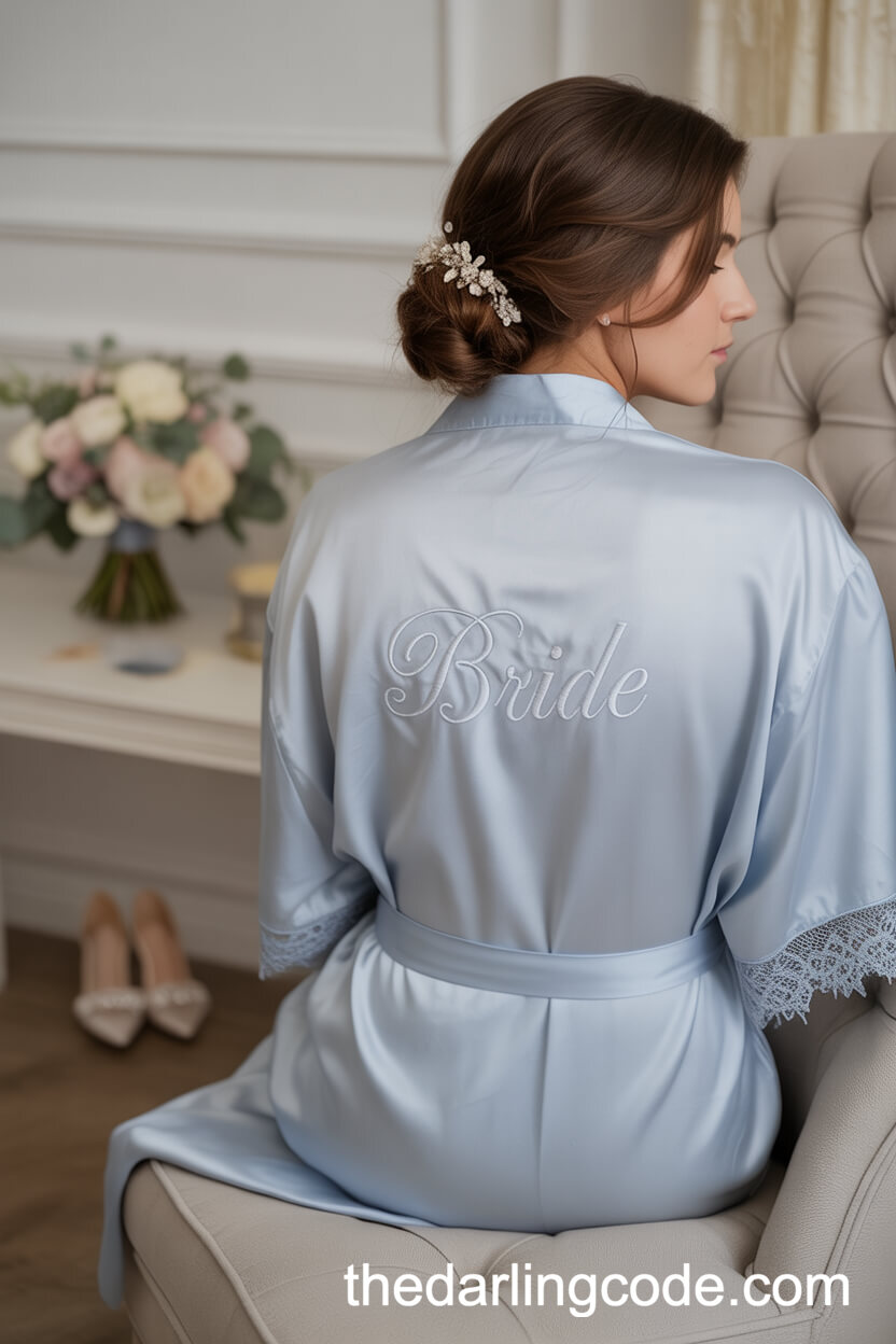 French Blue Bridal Robe For Morning Preparations