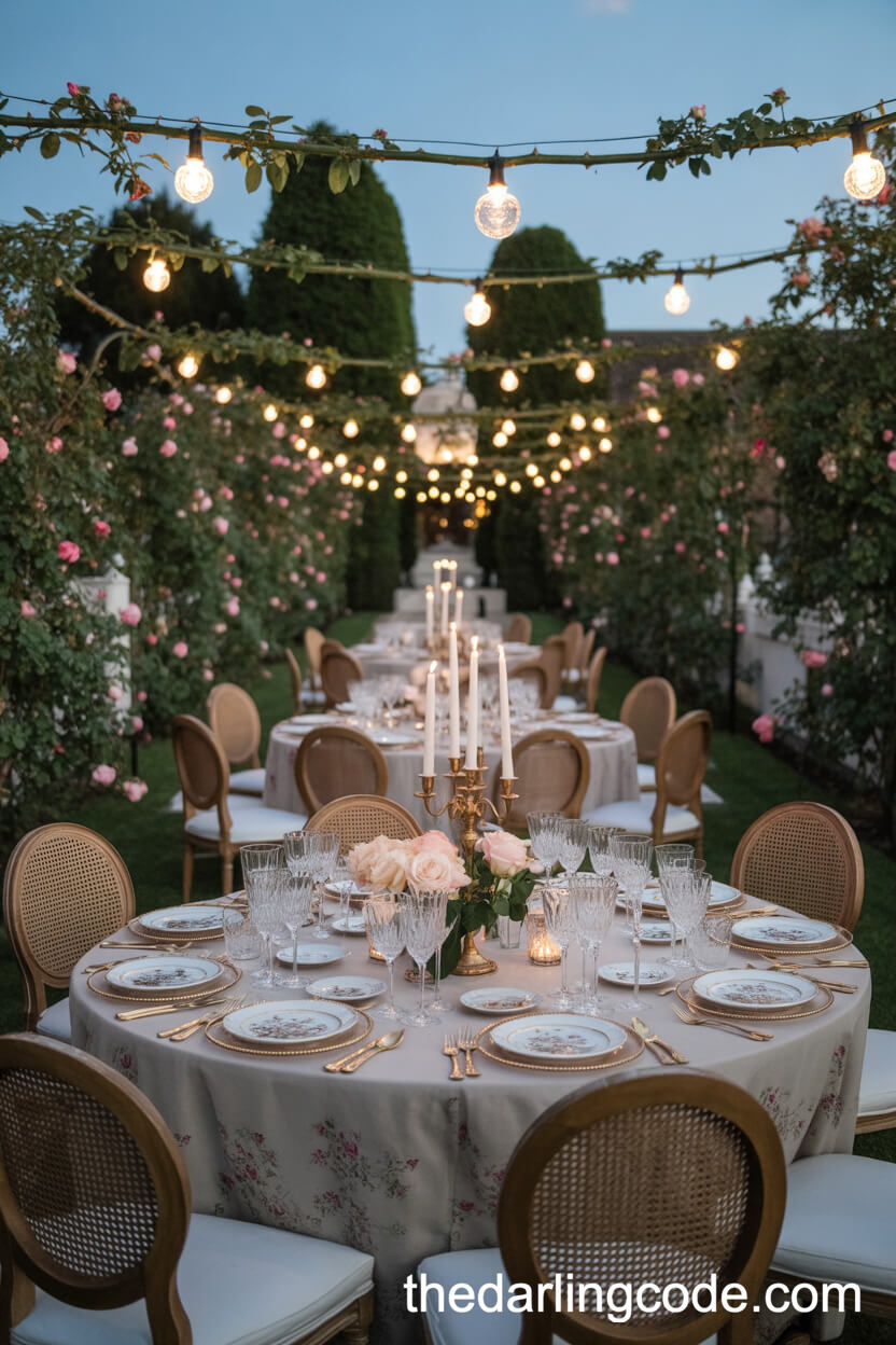 Dusk Dinner In A Formal Rose Garden