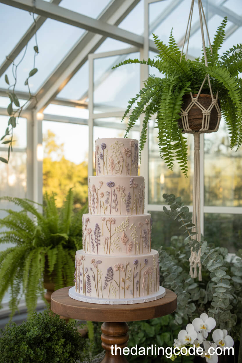 Botanical Pressed Flower And Vine Wedding Cake