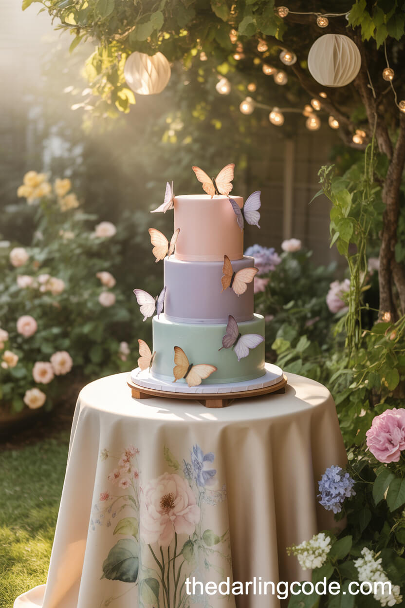 Pastel Butterfly Cake For A Whimsical Garden Wedding