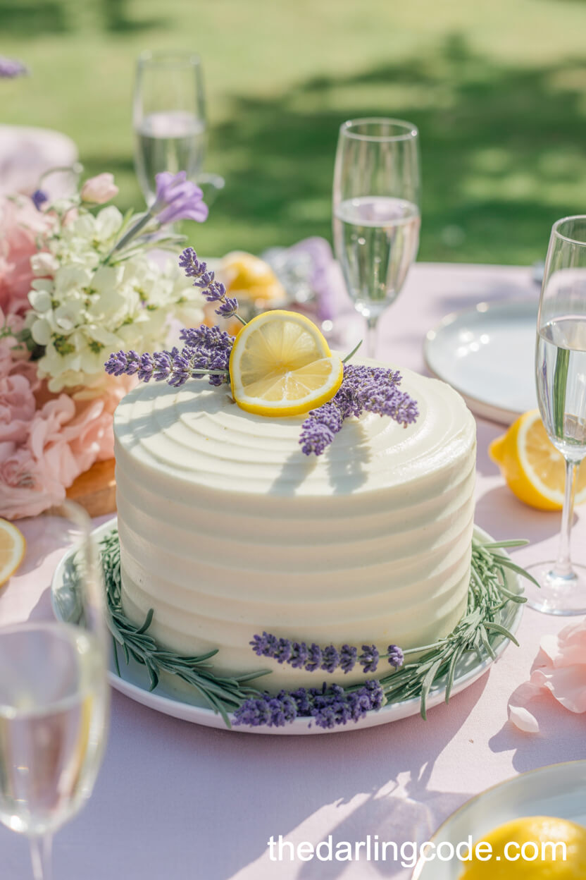 Lemon Lavender Buttercream Cake With Fresh Lavender And Lemon Slices