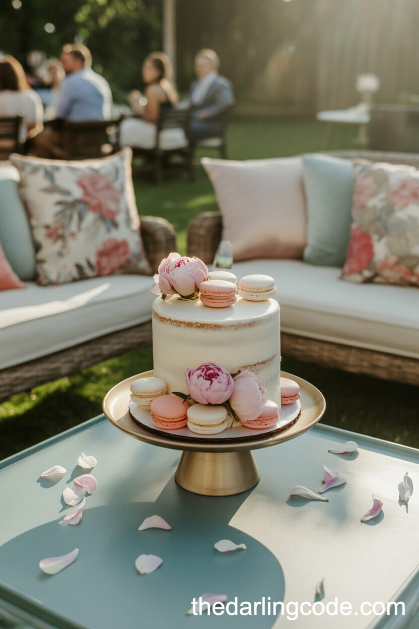 Pastel Macaron And Peony Topped Chic Single-Tier Cake