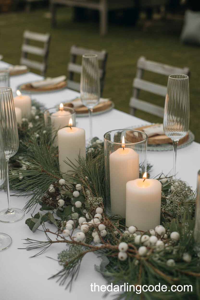 Winter Greenery And Candle Centerpieces