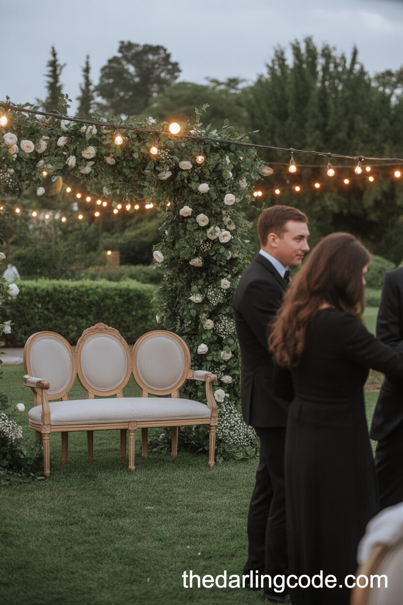 Garden Photo Booth With Floral And Fairy Lights
