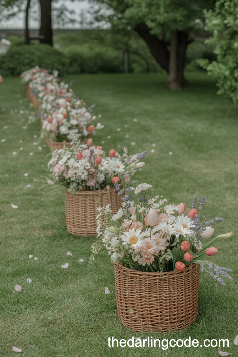 Woven Basket Aisle Flower Arrangements