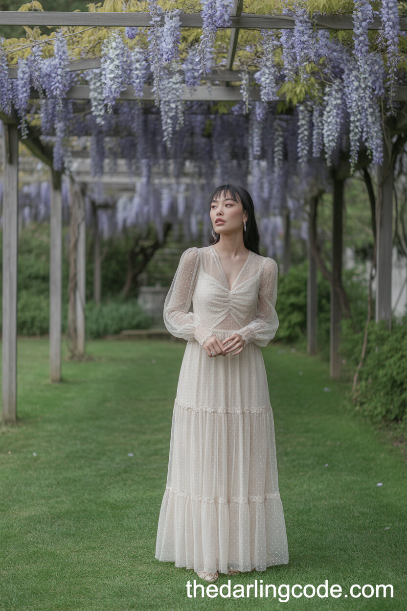 Ethereal Long-Sleeve Lace Garden Wedding Dress