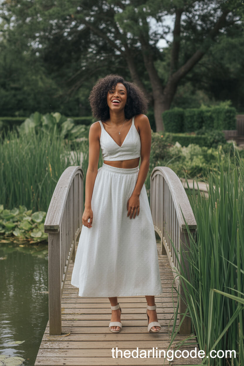 Modern Two-Piece Crop Top And Skirt Garden Wedding Dress
