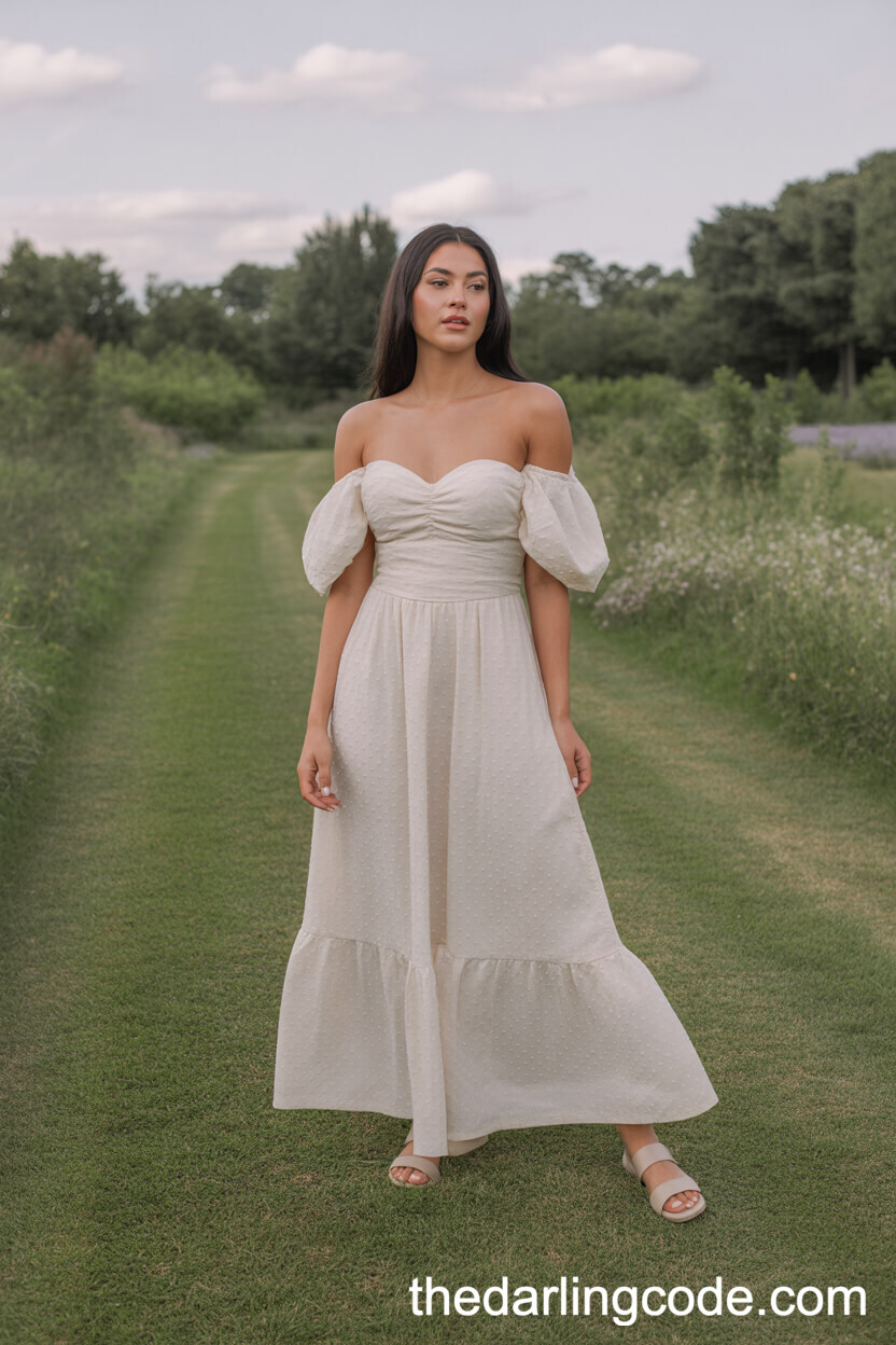 Minimalist Off-The-Shoulder Garden Wedding Dress