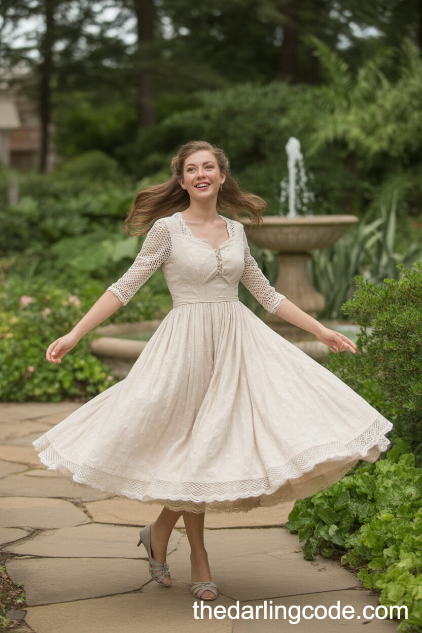 Vintage Tea-Length Lace Garden Wedding Dress