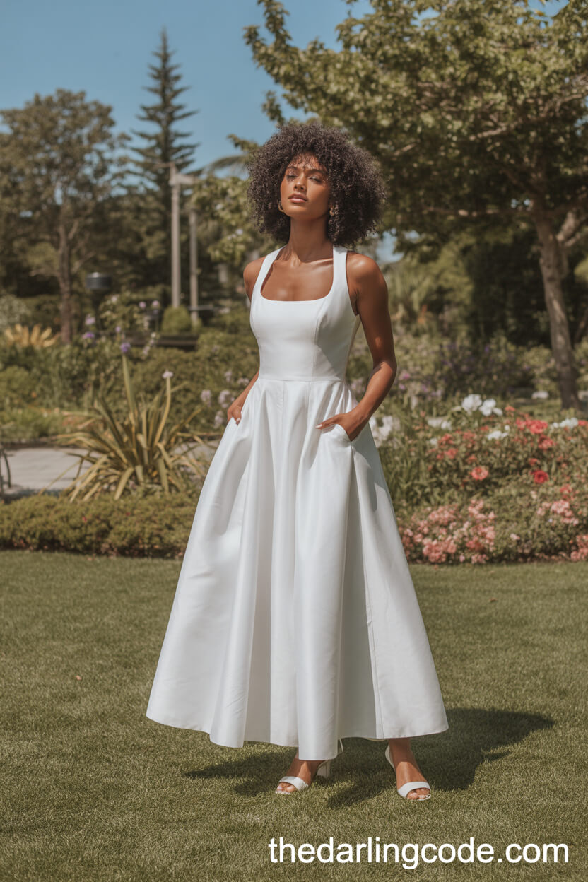 Modern White A-Line Garden Wedding Dress With Pockets