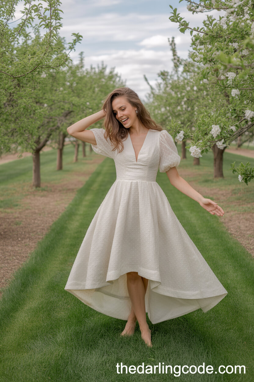 Chic High-Low Hem White Garden Wedding Dress