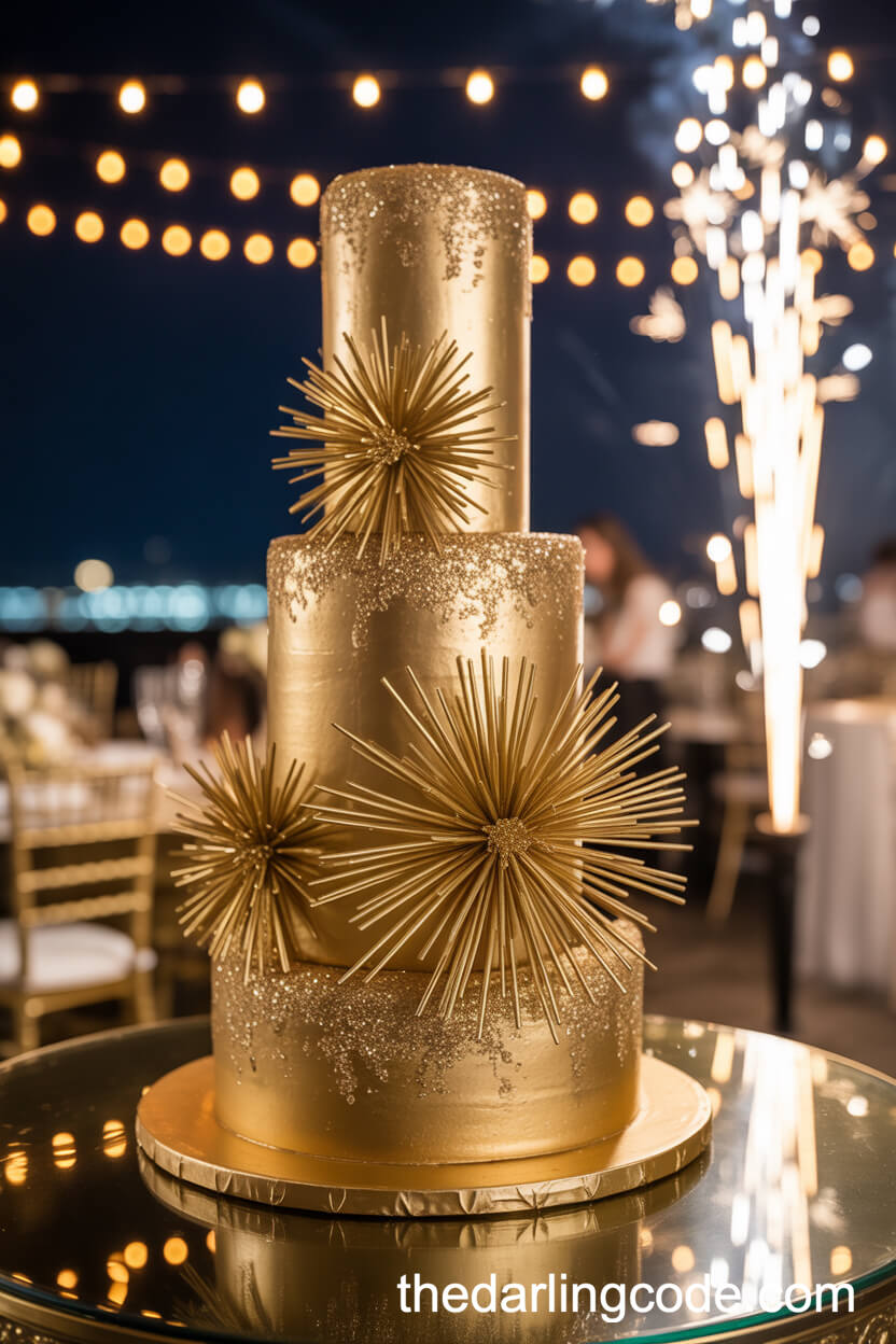 Starburst Gold Glitter Wedding Cake For A Nighttime Celebration