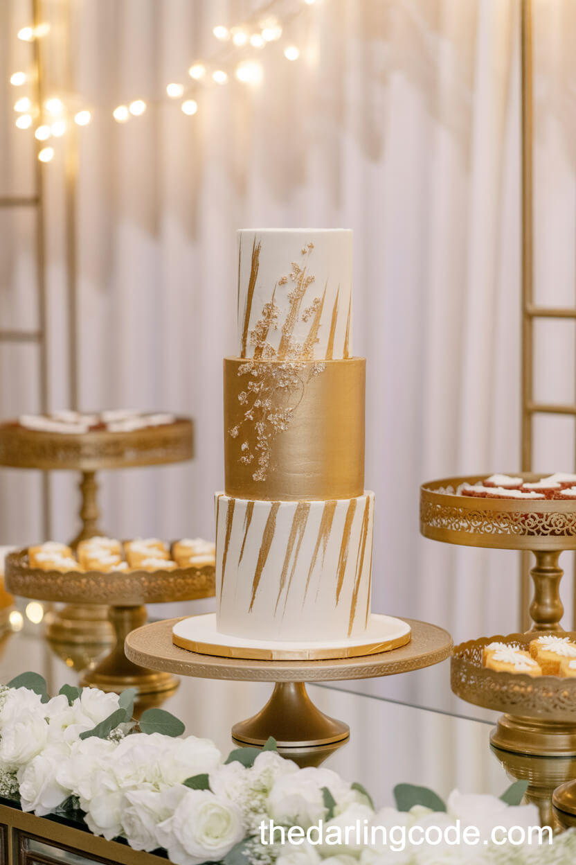 Opulent White And Gold Wedding Cake Display