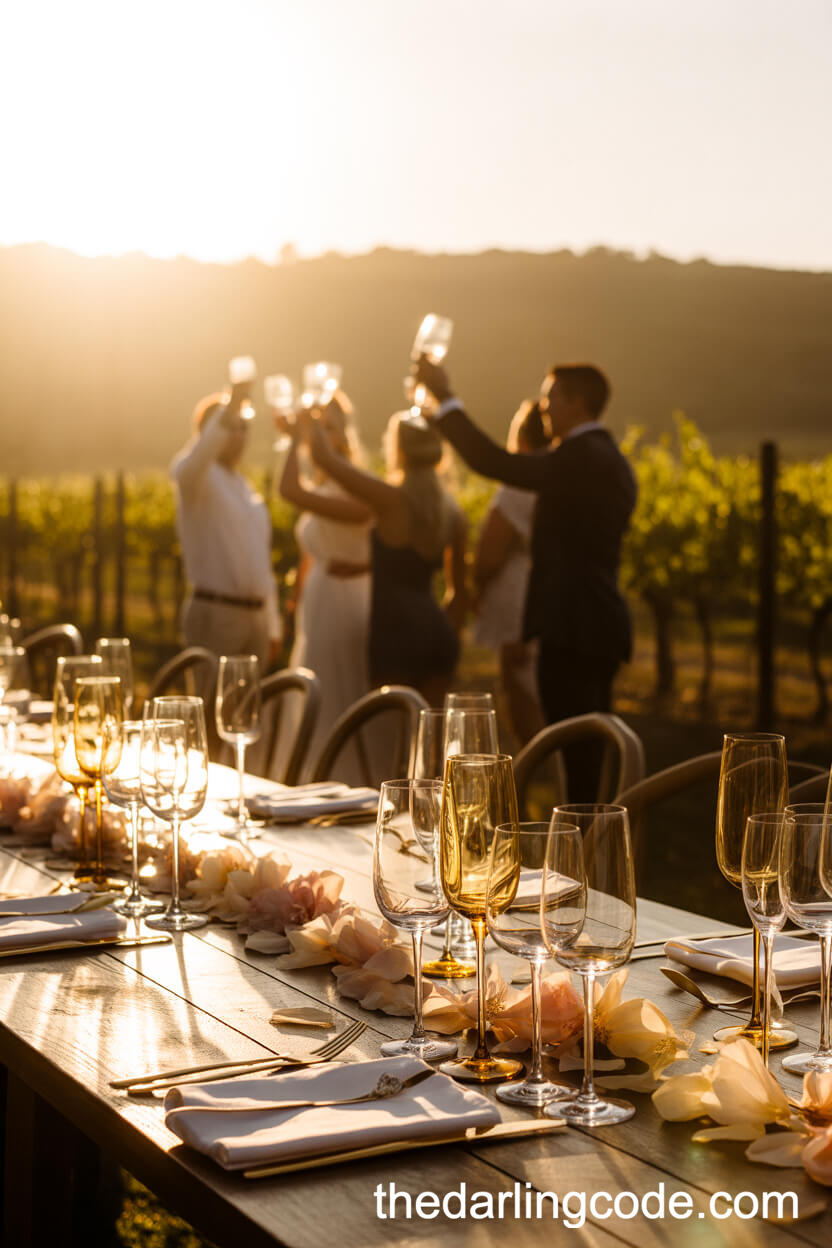 Sunset Vineyard Wedding With Gold Details