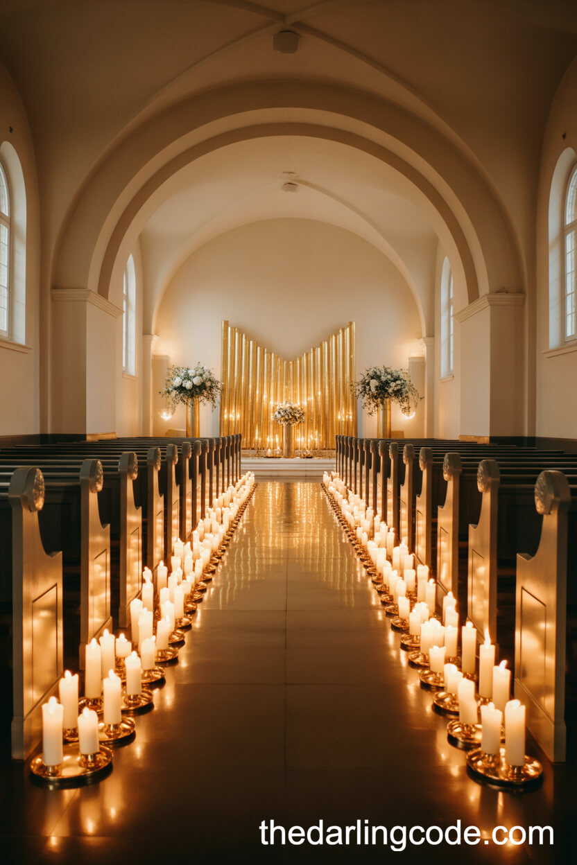 Romantic Chapel Ceremony With Golden Candlelight