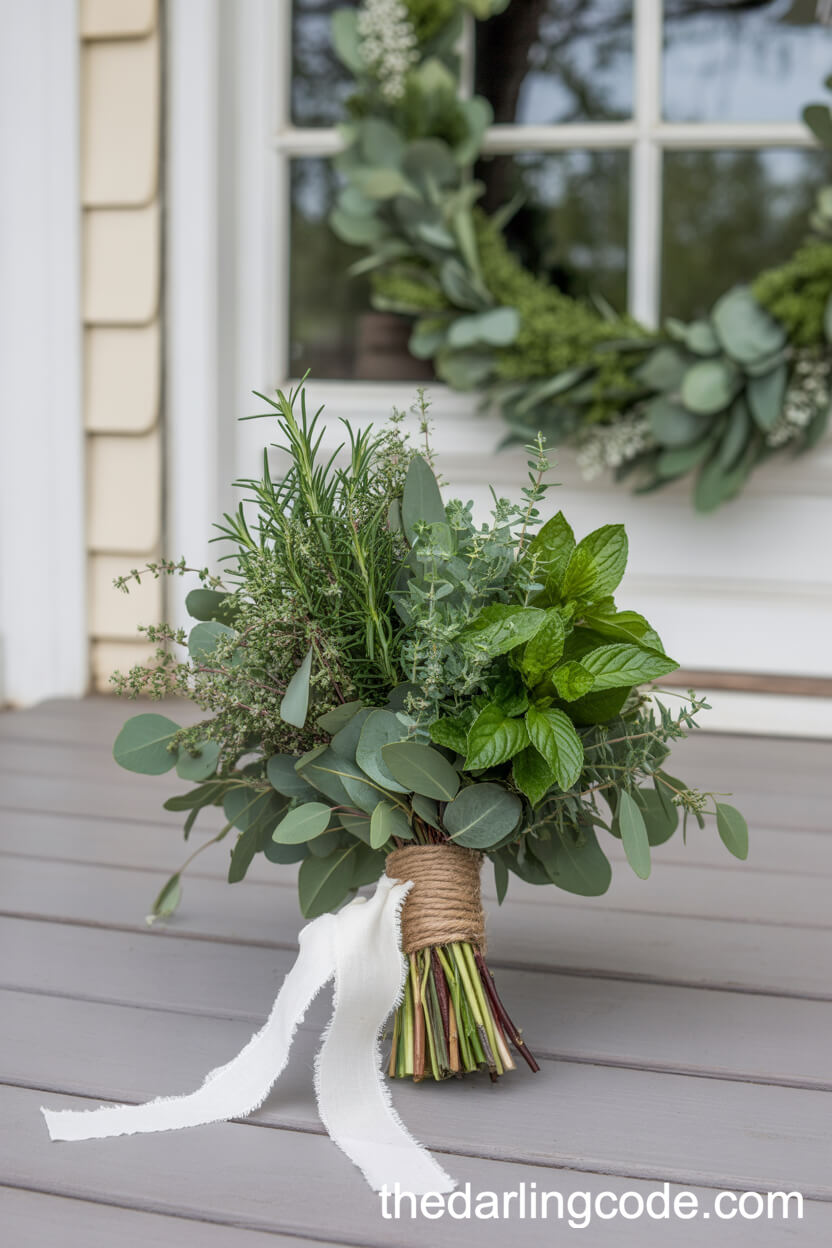 Herb And Eucalyptus Countryside Bridal Bouquet