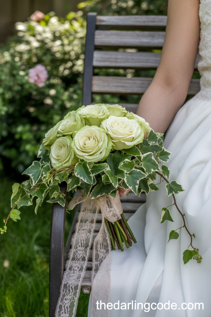 Romantic Green Rose And Ivy Bridal Bouquet