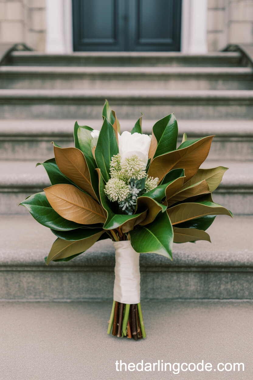 Magnolia Leaf And White Accent Southern-Inspired Bouquet