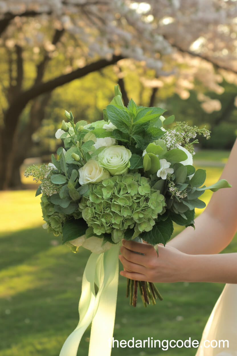 Spring Green Hydrangea And Rose Bouquet