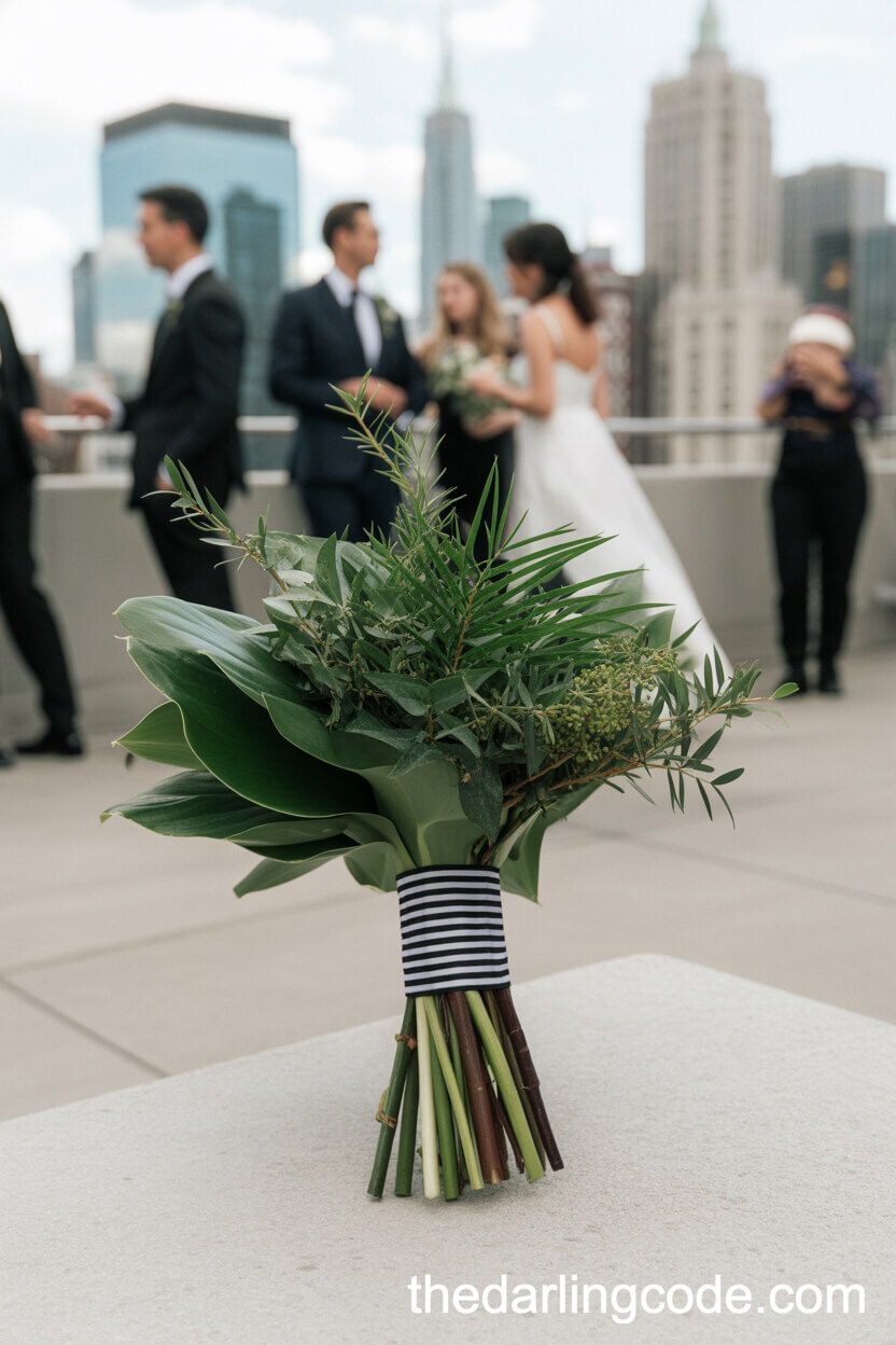 Structured Green Foliage City Wedding Bouquet