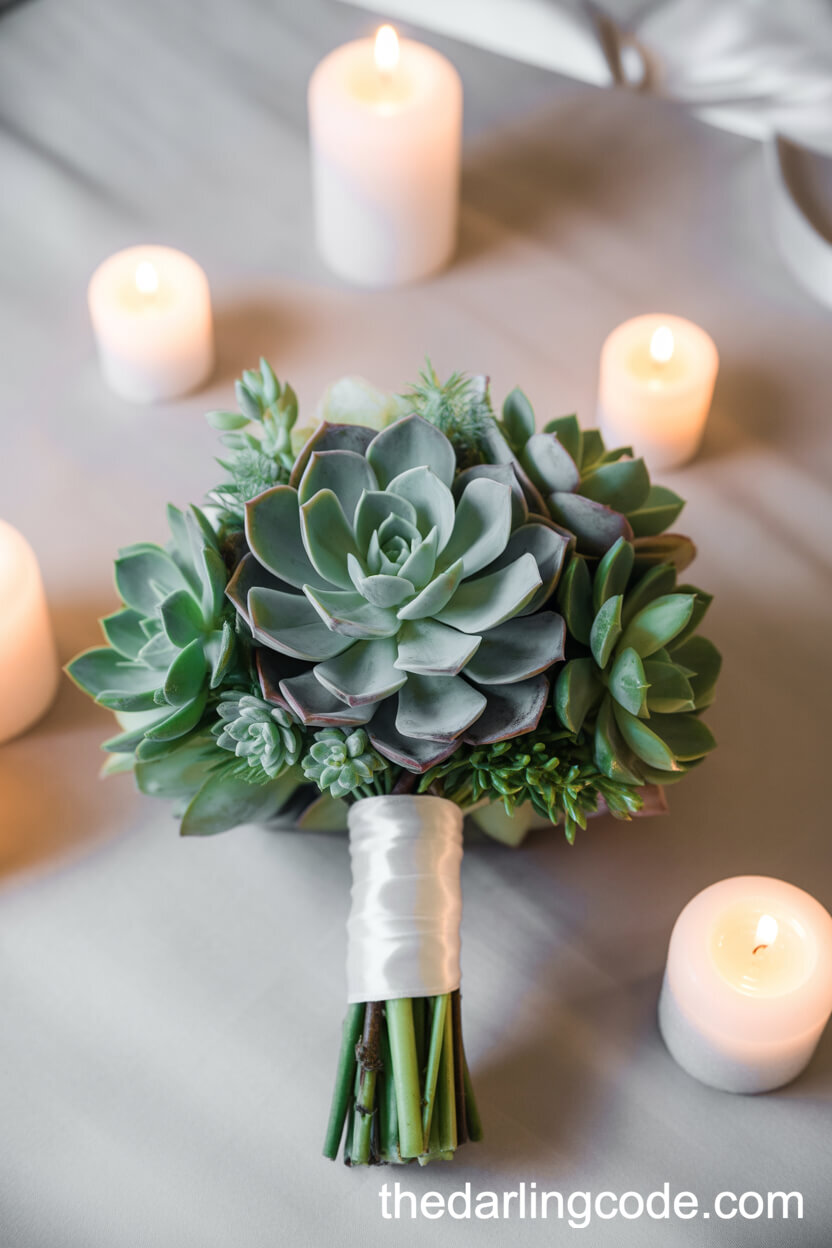 Modern Succulent-Only Green Bridal Bouquet