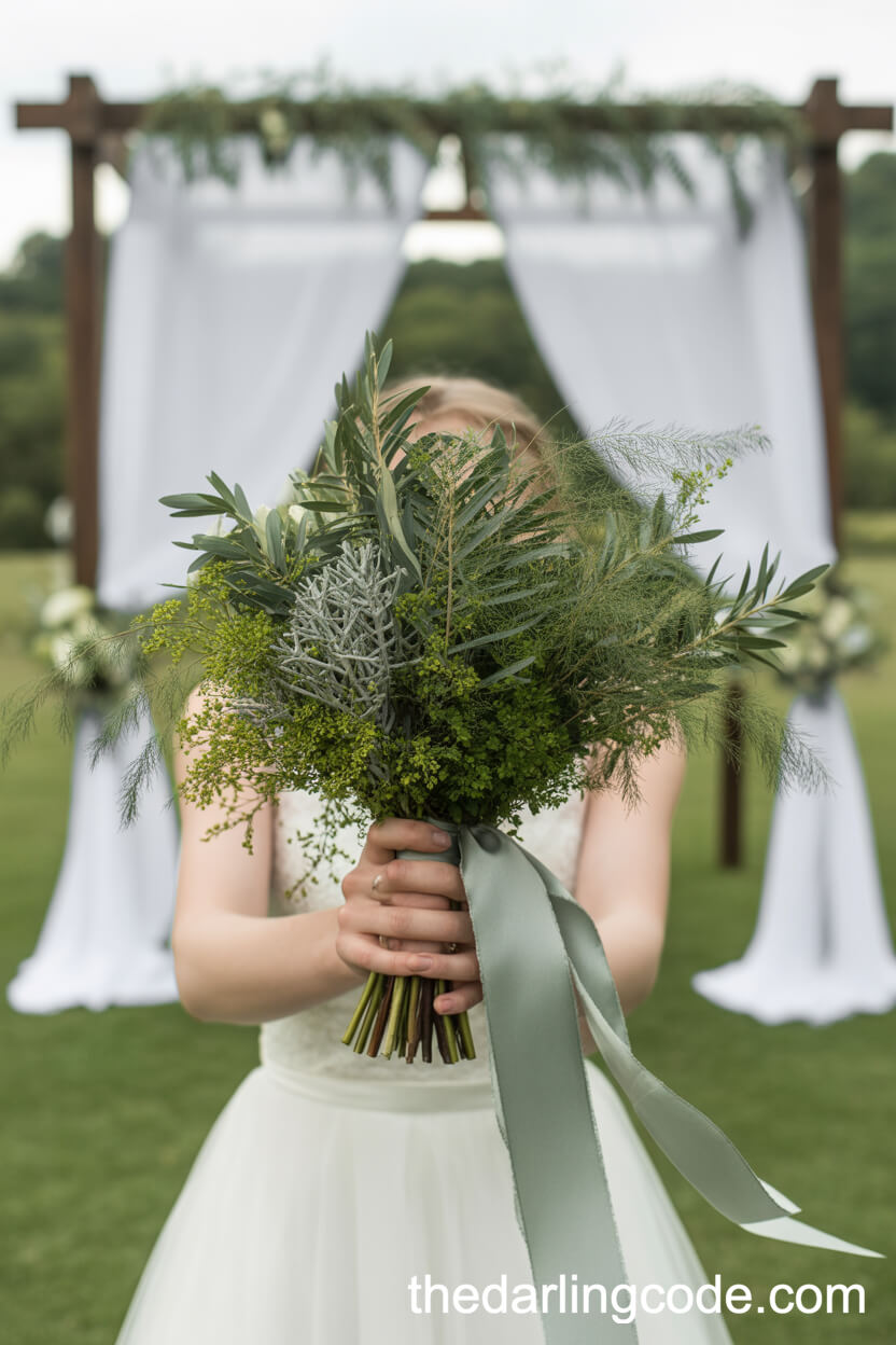 Elegant Fern And Olive Branch Greenery Bouquet
