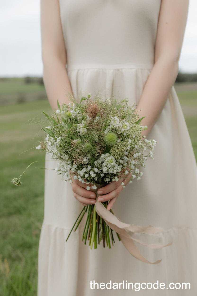Petite Green And White Wildflower Hand-Tied Bouquet