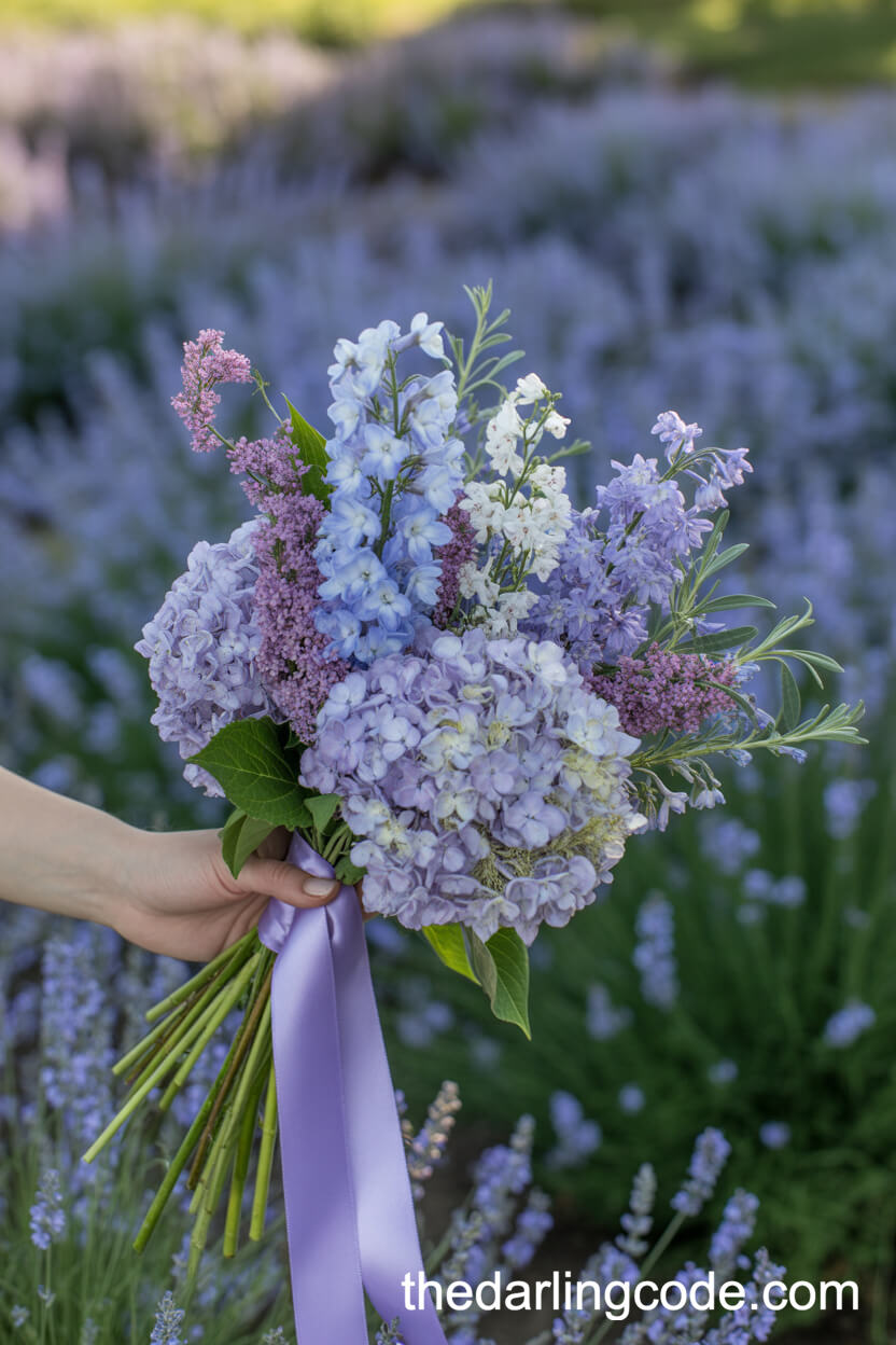 Lavender Hydrangea And Delphinium Country Bouquet