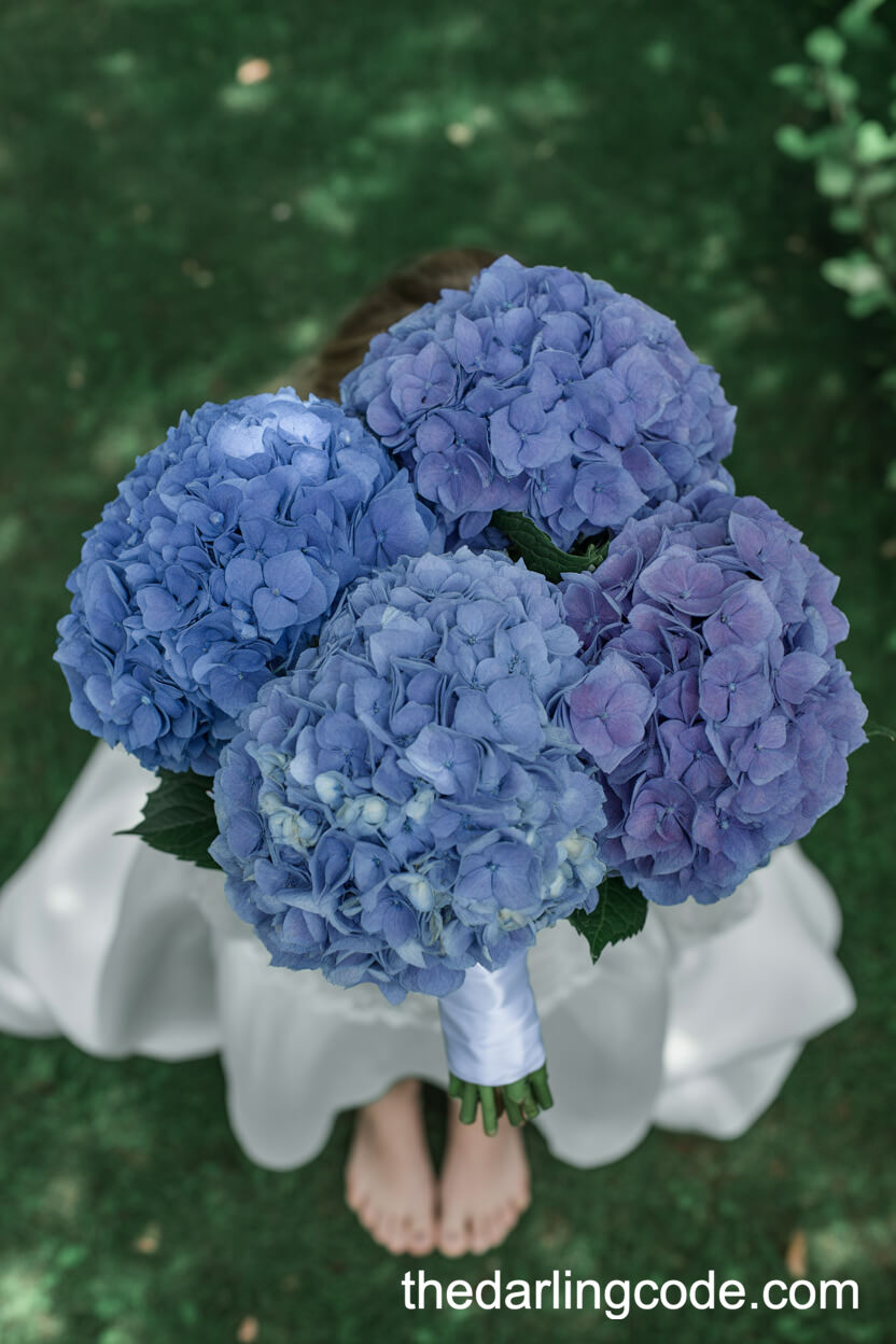 Bold Monochromatic Blue Hydrangea Garden Bridal Bouquet