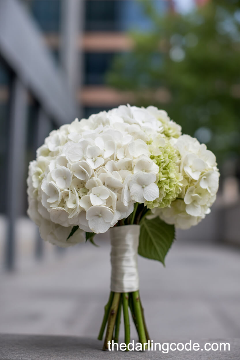 Modern Minimalist White Hydrangea Bouquet