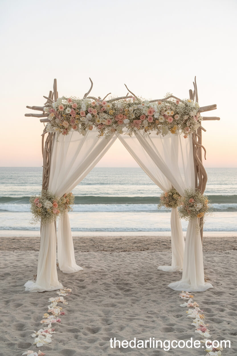 Driftwood Arch With Pastel Wildflowers