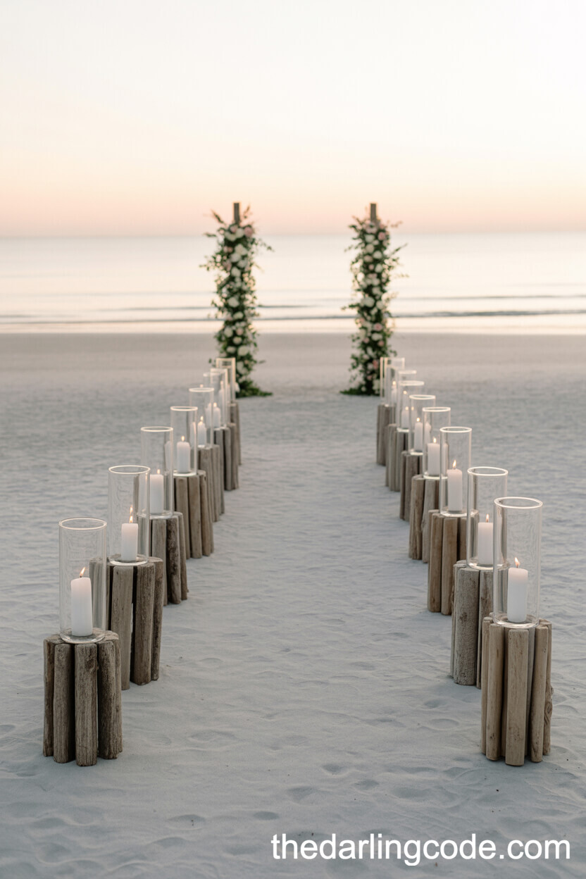 Driftwood And Candlelit Wedding Aisle