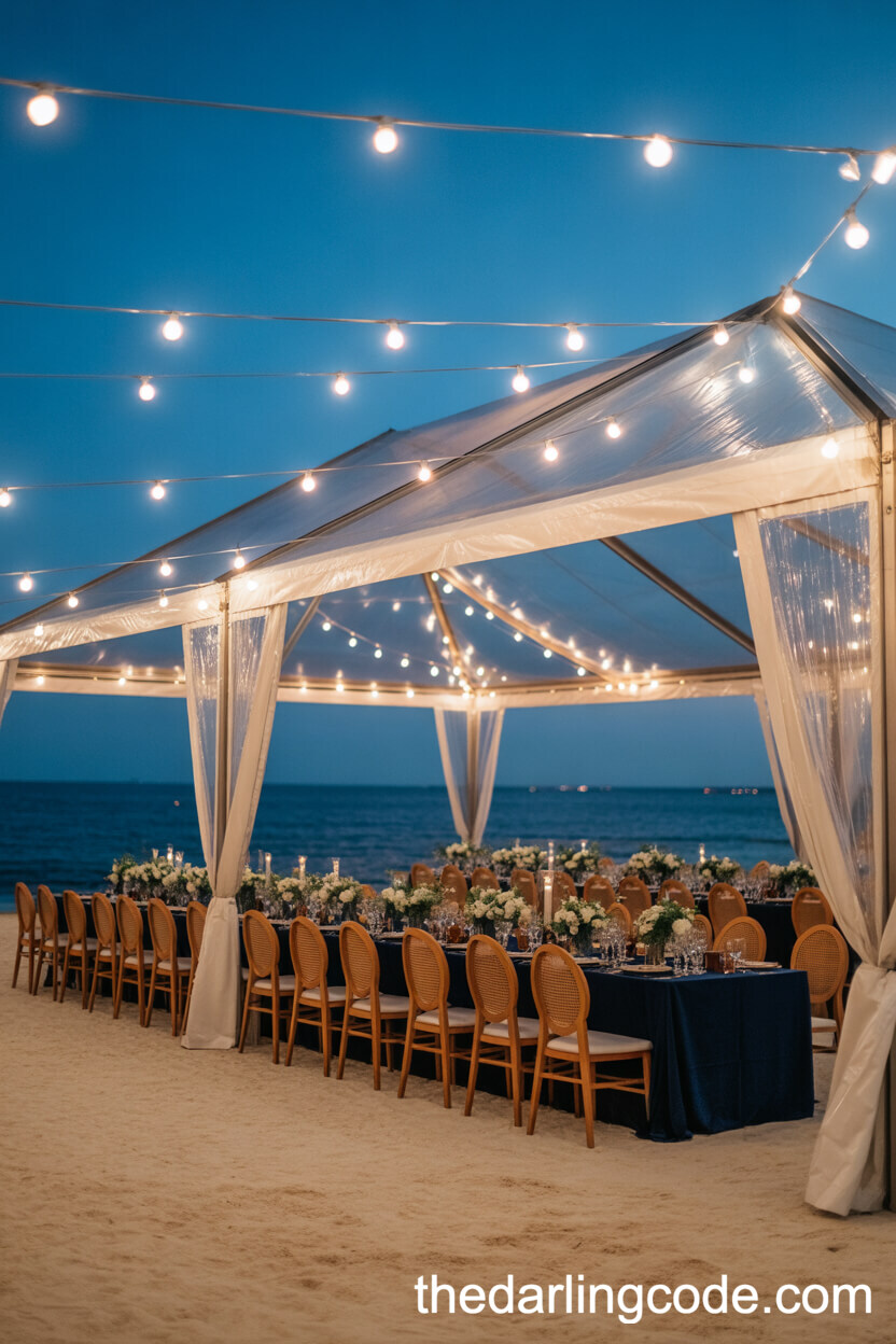 Elegant Late-Night Beach Reception Under A Tent